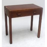 An early 20th century oak single drawer side table with leather to inside of top, 76 x 46cm,