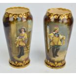 A pair of Royal Bonn vases of baluster form, each decorated with a chevalier and landscape to