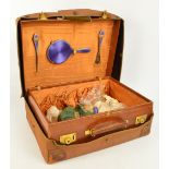 A George V hallmarked silver mounted and purple guilloche enamel seven piece dressing table set,