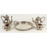 A four piece electroplated coffee and tea set comprising a coffee pot, height 24cm, a teapot,
