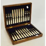 A set of twelve Victorian hallmarked silver bladed and mother of pearl handled fruit knives,