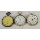 A hallmarked silver key wind open face pocket watch, the white enamel dial set with Roman numerals,