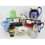 A quantity of mixed ceramics to include various jugs, Dr Nelson's Improved Inhaler, a cat teapot,