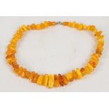 An amber graduated pebble bead necklace, length 51cm.