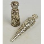 A George V hallmarked silver mounted clear glass scent bottle of tapering form with screw cap,