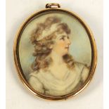LATE 19TH CENTURY ENGLISH SCHOOL; oval portrait miniature, study of a young woman,
