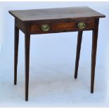 A George III oak single drawer side table raised on square section tapering legs, width 79cm.