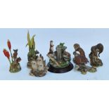 A Country Artists ceramic figure group of three otters at a pond with waterfall,