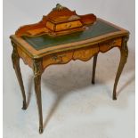 A reproduction French floral inlaid lady's writing table, the raised back with single trinket