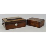 An early Victorian rosewood sewing box with replaced lift-out tray,