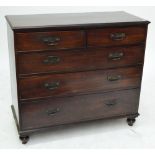 A 19th century mahogany chest of two short and three long drawers on turned bun feet, width 117cm.
