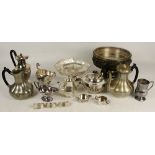 A small quantity of silver plate including teapots, large bowl, sauce boat, etc.