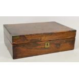 A 19th century rosewood and brass mounted writing slope converted to a lidded box with lift out