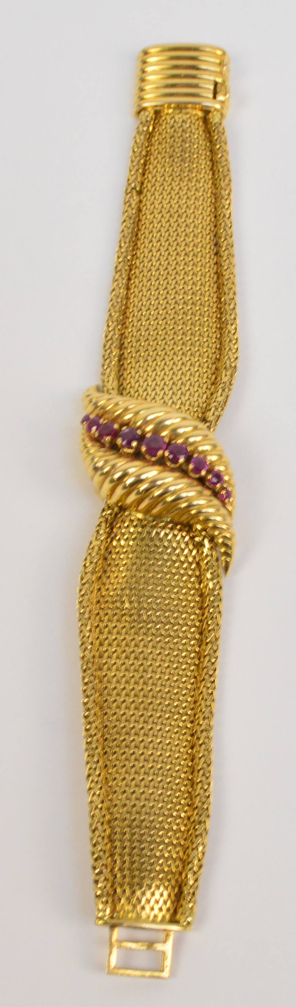 JUVENIA; an 18ct yellow gold manual wind lady's cocktail mesh bracelet wristwatch,