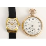 WALTHAM; a small gold plated crown wind fob watch,