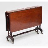 A Victorian mahogany Sutherland table with stretcher and turned legs to castors, length 89cm,