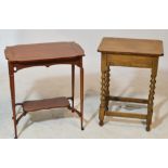 An Edwardian two tier occasional table, and an oak occasional table (2).