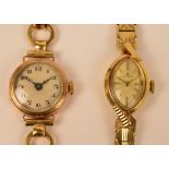 HAMILTON; a lady's vintage 9ct gold wristwatch with textured bracelet,