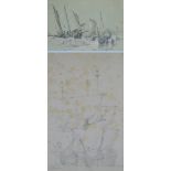 Two marine pencil sketches; CHARLES BROOKING (1723-1759), signed lower left, 22 x 12cm,
