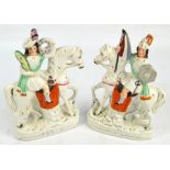 A pair of Victorian Staffordshire equestrian figures, one titled "War", the other "Peace", height