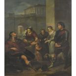 19TH CENTURY CONTINENTAL SCHOOL; large oil on canvas, Italian scene with a blind beggar man,