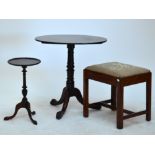 A 19th century oval mahogany occasional table, a wine table, and a stool (3).