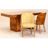 An Epstein Art Deco birdseye maple veneered dining room suite comprising dining table with rounded