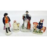Four Victorian Staffordshire figures depicting duchess on horse, Prince Albert, Napoleon and a