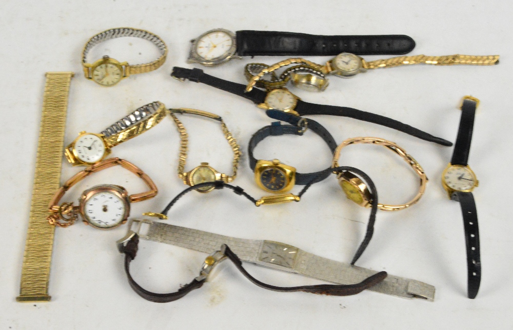 A quantity of lady's wristwatches including two gold cased examples.