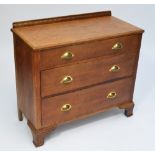 A small early 20th century light oak chest of three drawers raised on ogee bracket feet, width 93cm.