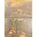 C.1900 ENGLISH SCHOOL; a large pair of oils on canvas, rural landscapes, both unsigned, framed.