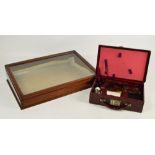 An oak part canteen of cutlery, small quantity of plated ware including twin handled tray,
