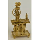 A Napoleonic era prisoner of war carved bone "Spinning Jenny" automaton, height 10cm. CONDITION