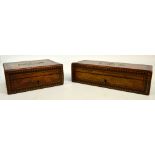 Two matching late Victorian walnut and burr walnut inlaid boxes with decorative mother of pearl