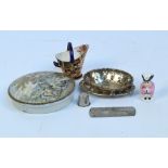 A mixed collectors' lot comprising two small hallmarked silver dishes Robert Pringle London 1928