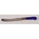 An early 19th century steel bladed knife with simulated lapis lazuli pistol grip,