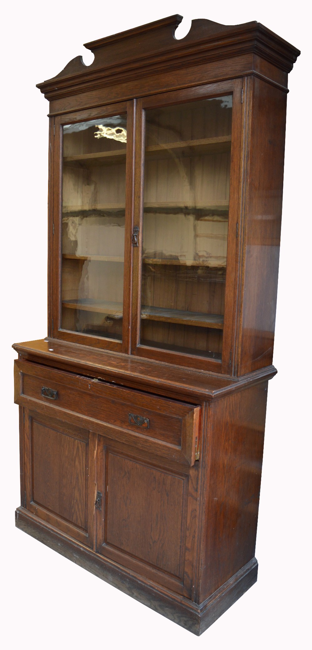 A oak Edwardian glazed bureau bookcase,