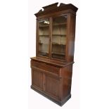 A oak Edwardian glazed bureau bookcase,