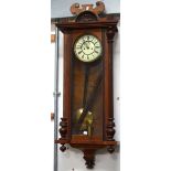 An early 20th century mahogany cased Viennese regulator wall clock,