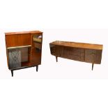 A mid 20th century sideboard, three central drawers flanked by two cupboard units,