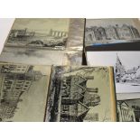 Four A4 folders containing a very large quantity of etched plates of assorted scenes of towns and