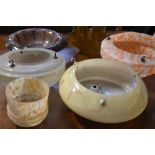 Four Art Deco style light shades to include two marble effect examples and two Art Deco style glass