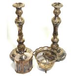 A pair of silver plated candlesticks, height 34cm,