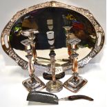 A large oval plated tray with pierced gallery sides,