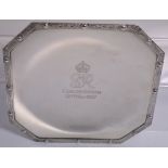 A George VI hallmarked silver octagonal salver by Asprey with Arts and Crafts design to the rim,