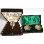 A cased George VI hallmarked silver Walker & Hall egg cup (lacking spoon),