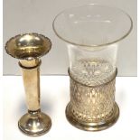 A George V hallmarked silver framed and cut glass trumpet vase, Birmingham 1913,