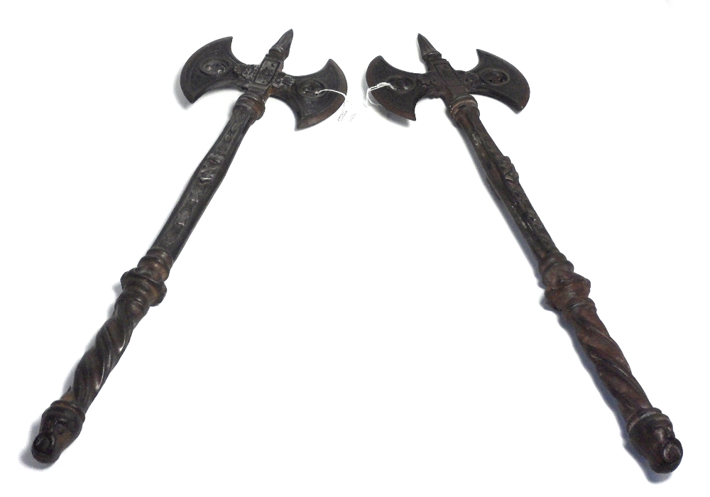 Two 20th century reproduction battle axes, length of both 53cm.