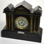 A late 19th early 20th century slate mantel clock,