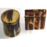 A late 19th early 20th century tortoiseshell card case and a small bone pot (2).